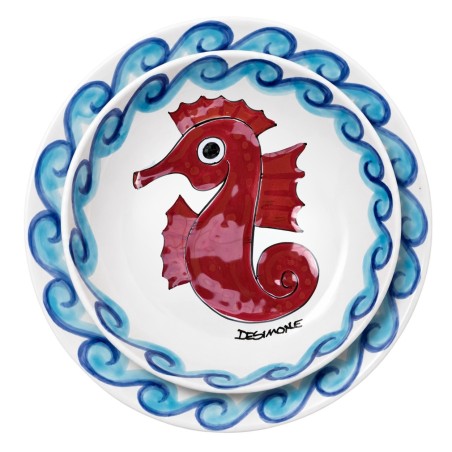 Round plate Folk Seahorse De Simone Sicilian Pottery Round plate Folk Seahorse De Simone Sicilian Pottery